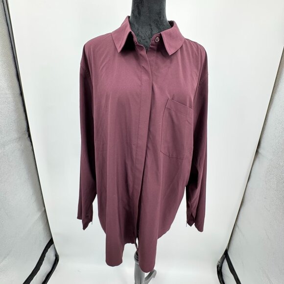 Athleta Button Up Urbanite Shirt Womens 2x Long Sleeve Career Stretch‎ Purple - Picture 3 of 7
